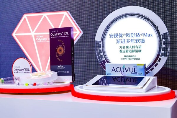 左起：強(qiáng)生全視專為提供全視程視力而設(shè)計(jì)的創(chuàng)新人工晶狀體TECNIS Odyssey?賽無級(jí)&reg;；為老視專研的安視優(yōu)&reg;歐舒適&reg;Max多焦點(diǎn)隱形眼鏡