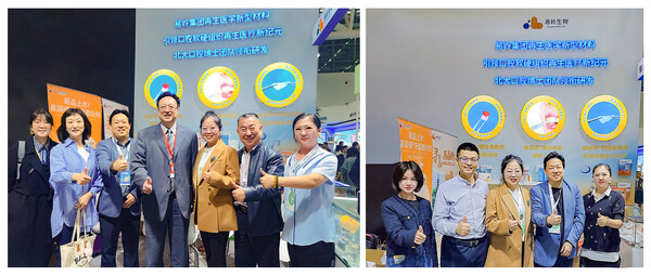 【圖1】西安交通大學(xué)口腔醫(yī)院李昂院長(zhǎng)、西安交通大學(xué)口腔行業(yè)校友會(huì)會(huì)長(zhǎng)、珠海喬丹科技董事長(zhǎng)喬枸柏，校友會(huì)理事鄧斌、校友會(huì)副秘書長(zhǎng)魏虹等口腔專家蒞臨易嶺展臺(tái)溝通交流