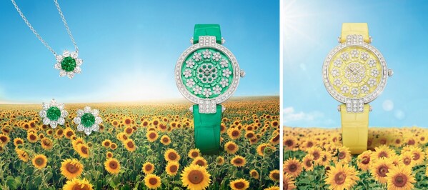 海瑞溫斯頓Sunflower祖母綠和鉆石項鏈、耳環(huán) 海瑞溫斯頓卓時Premier Sunflower系列腕表