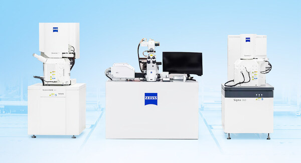 三款本土制造高端顯微鏡，從左至右分別是：蔡司場發(fā)射掃描電鏡GeminiSEM 360、蔡司激光共聚焦顯微鏡 LSM 910、蔡司場發(fā)射掃描電鏡 Sigma 360
