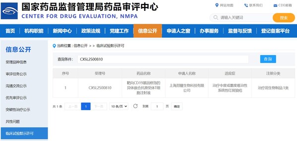 BRL-303 UCAR-T獲得臨床試驗?zāi)驹S可公示信息 BRL-303 UCAR-T獲得臨床試驗?zāi)驹S可公示信息